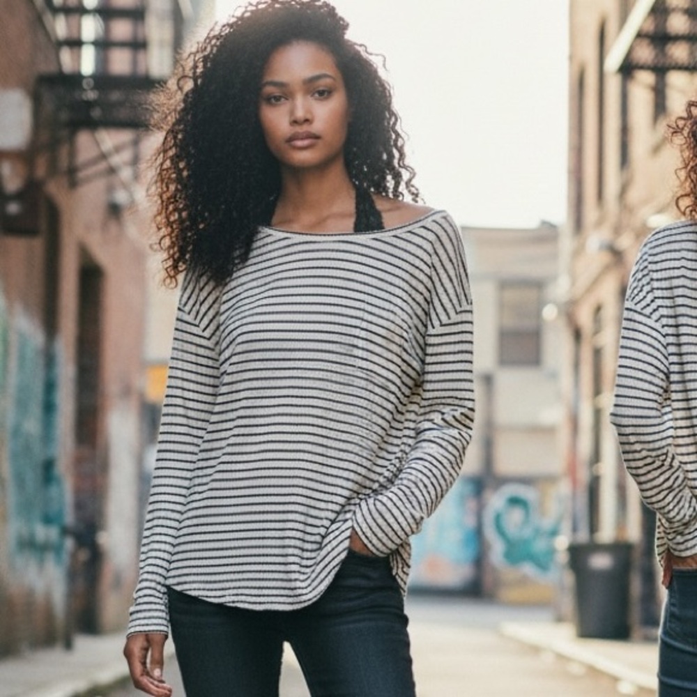Hem & Thread Black and White Striped Top